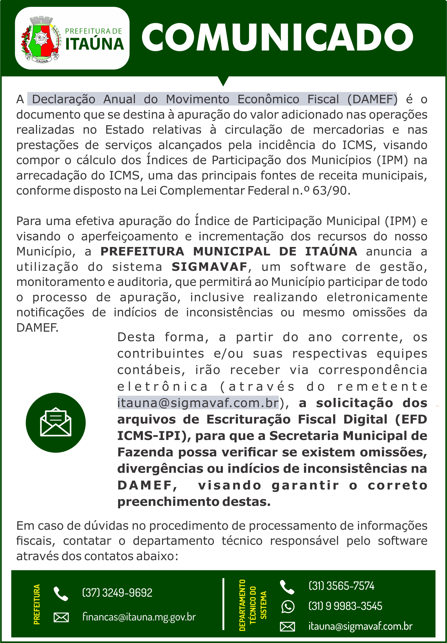 Comunicado Itauna